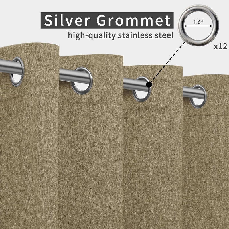 Easy-Going Linen Look Outdoor Curtains Waterproof Windproof Porch Curtains, Soft Thicken Outdoor Privacy Curtains for Patio, Gazebo, Grommet Top and Tab Bottom Drape, 1 Panel, 110x84 inch, Khaki - Image 3